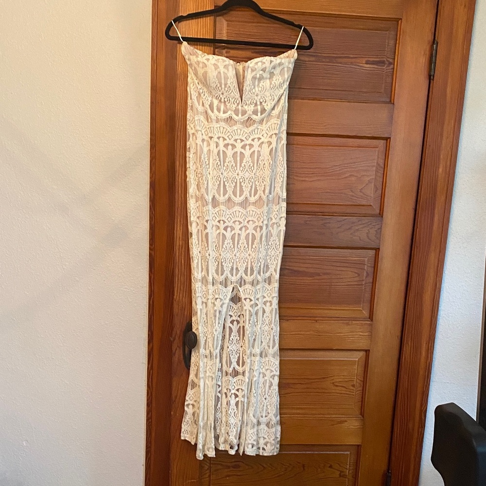 Ivory Lace Strapless Maxi Dress